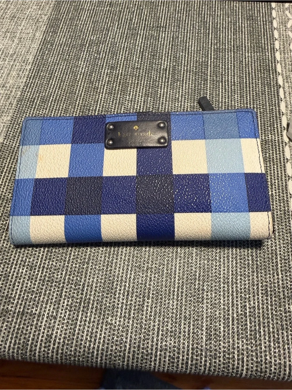 kate spade Blue Multi Gingham Zip Card Holder